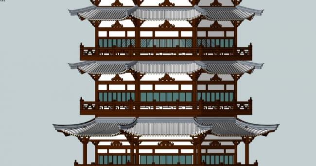 Sketchup古建筑模型|多层八角阁，古建，中式风格