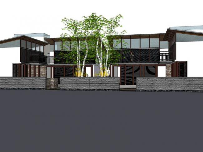 Sketchup住宅模型|四合院，现代中式风格