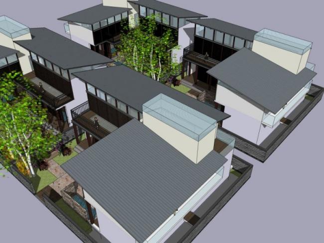 Sketchup住宅模型|四合院，现代中式风格