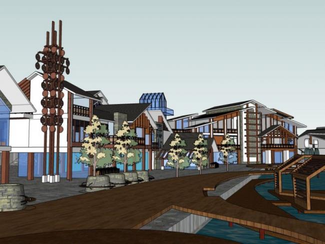 Sketchup商业模型|多层商业街，现代中式风格