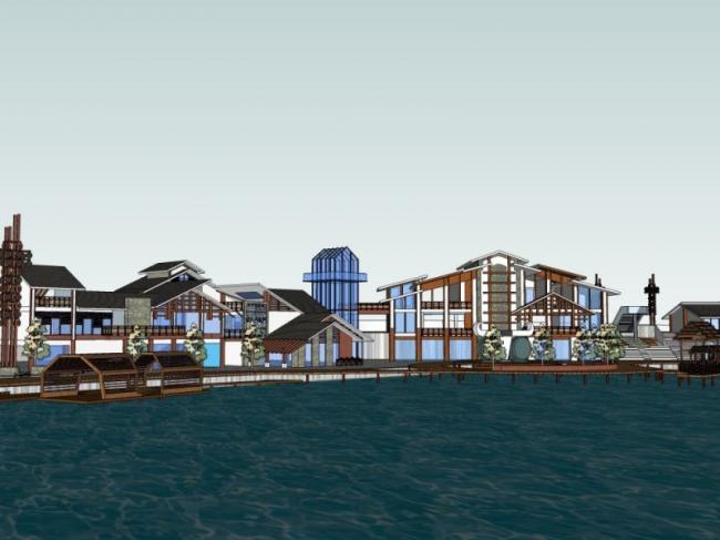 Sketchup商业模型|多层商业街，现代中式风格