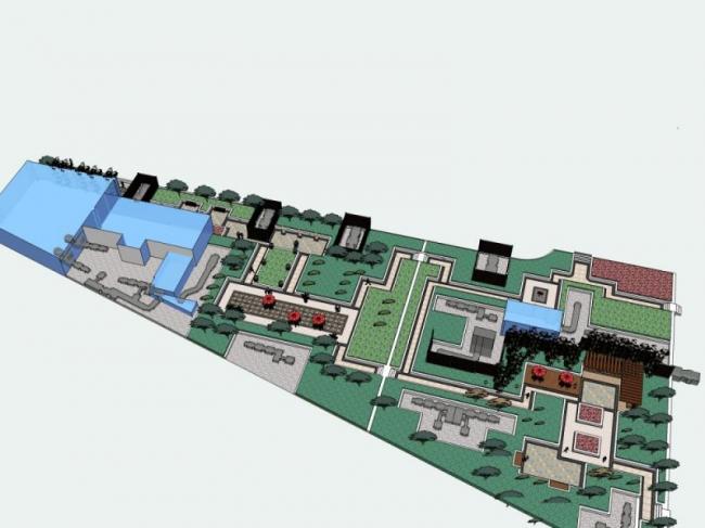 Sketchup景观模型|屋顶花园景观，现代风格