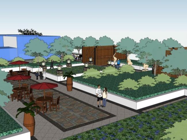Sketchup景观模型|屋顶花园景观，现代风格