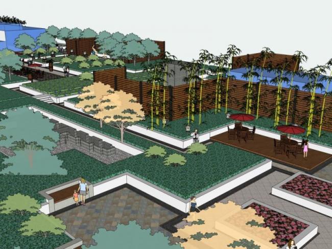 Sketchup景观模型|屋顶花园景观，现代风格