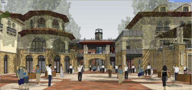 Sketchup商业模型|多层商业街，古典风格，西班牙风格