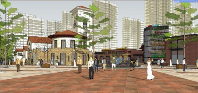 Sketchup商业模型|多层商业街，古典风格，西班牙风格