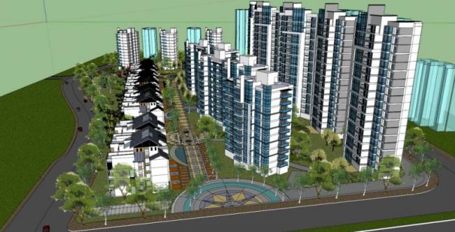 Sketchup住宅模型|高层住宅小区，花园洋房，现代风格