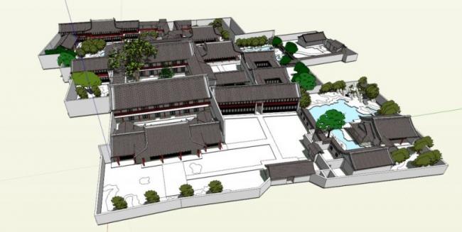 Sketchup古建筑模型|多层扬州何园，南方中式园林，古建，中式风格