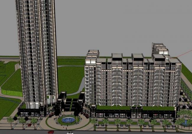 Sketchup住宅模型|高层住宅，底层商业，居住建筑，古典风格