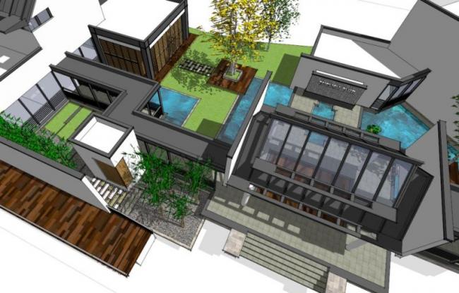 Sketchup商业模型|低层会所，现代中式风格