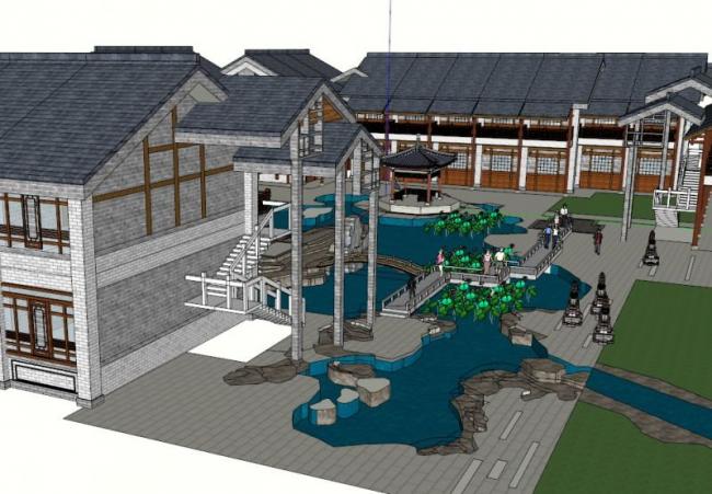 Sketchup住宅模型|多层住宅，徽派庭院式建筑，居住建筑，新中式风格