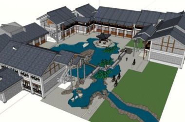 Sketchup住宅模型|多层住宅，徽派庭院式建筑，居住建筑，新中式风格-BIM建筑网