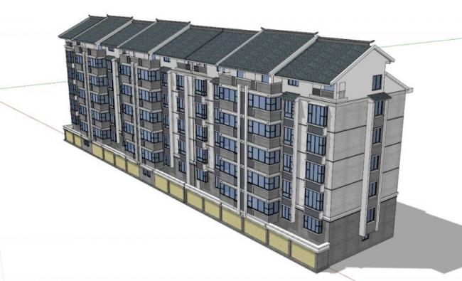 Sketchup住宅模型|多层住宅，顶层复式，底层商业，中式风格