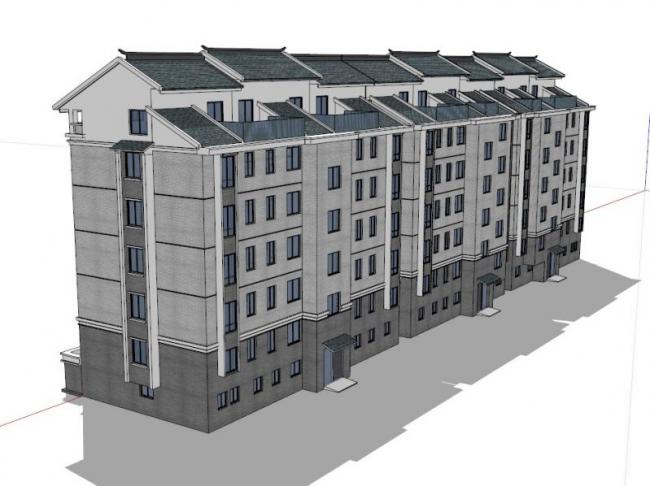 Sketchup住宅模型|多层住宅，顶层复式，底层商业，中式风格