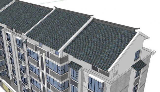 Sketchup住宅模型|多层住宅，顶层复式，底层商业，中式风格