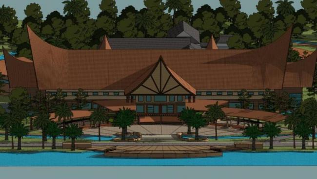 Sketchup酒店模型|度假酒店，东南亚风格，古典风格