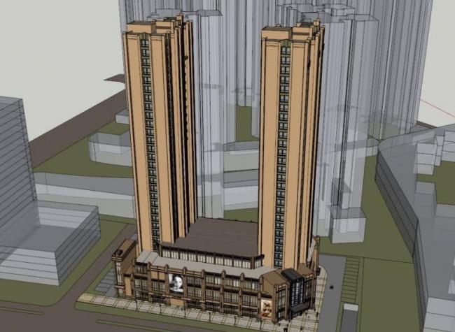 Sketchup住宅模型|高层住宅楼，底层商业，居住建筑，古典风格