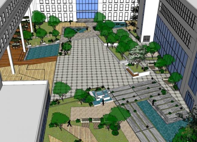 Sketchup景观模型|办公楼景观，现代风格