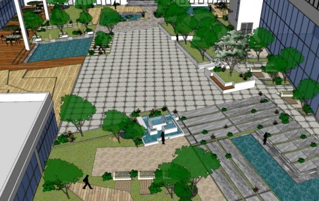 Sketchup景观模型|办公楼景观，现代风格