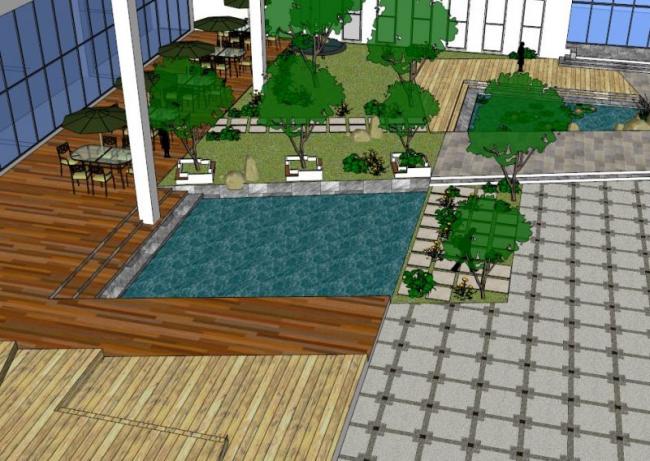 Sketchup景观模型|办公楼景观，现代风格