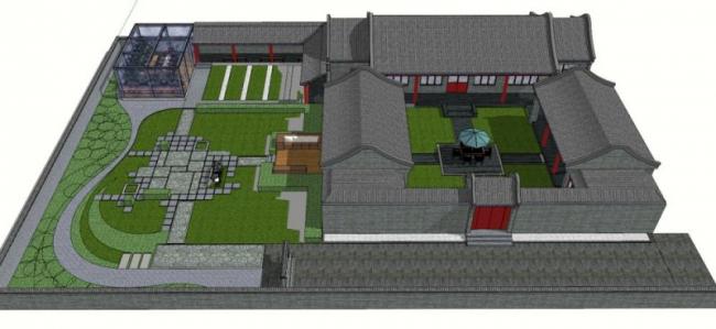 Sketchup住宅模型|多层四合院，带内院，居住建筑，中式风格