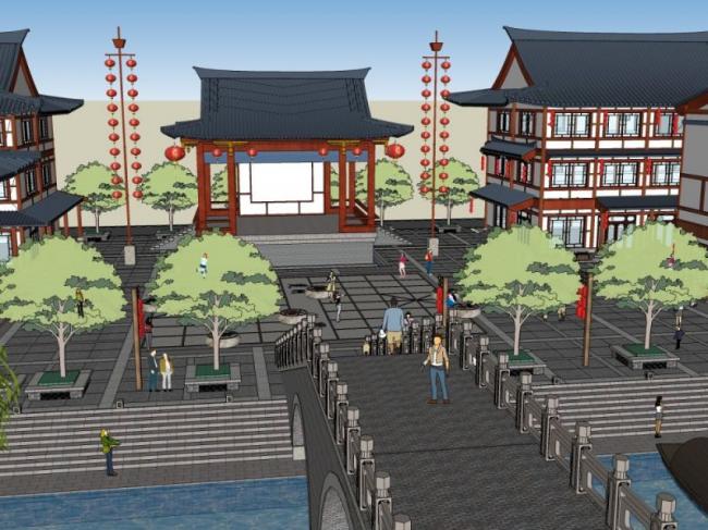 Sketchup商业模型|多层商业街，现代中式风格