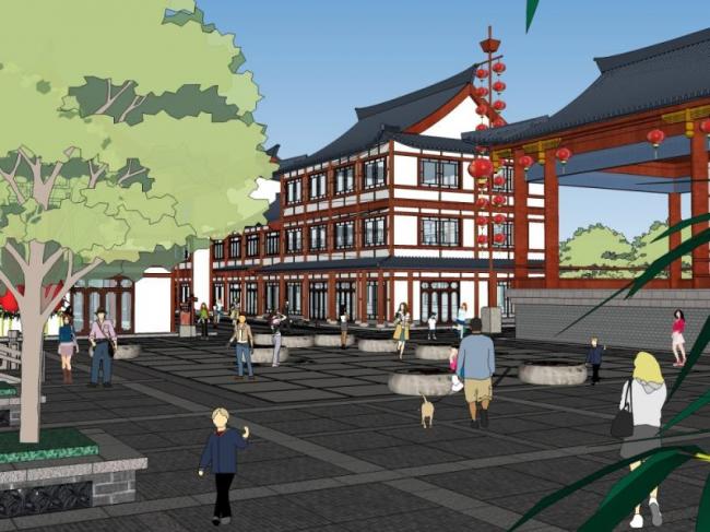 Sketchup商业模型|多层商业街，现代中式风格