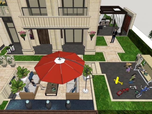Sketchup景观模型|住宅花园景观，现代风格