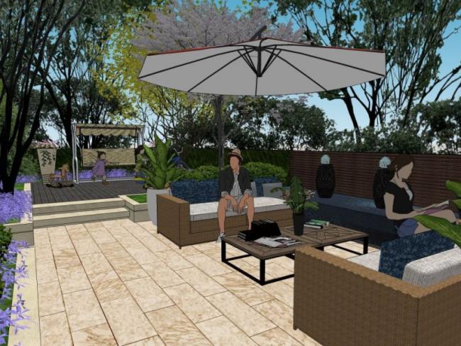 Sketchup景观模型|住宅花园景观，现代风格