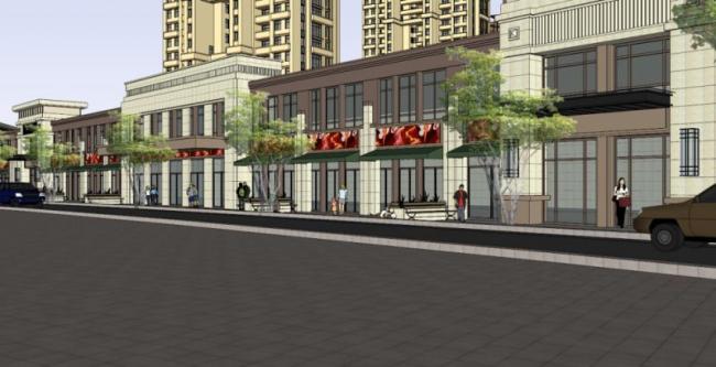 Sketchup住宅模型|高层住宅，底层商业，居住建筑，古典风格