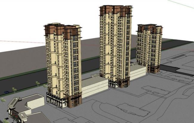 Sketchup住宅模型|高层住宅，底层商业，居住建筑，古典风格