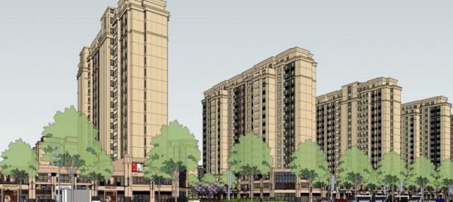 Sketchup住宅模型|高层住宅小区，居住建筑，古典风格