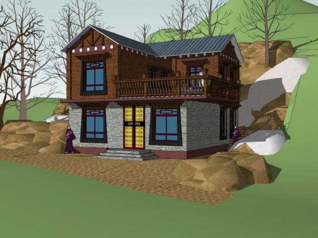 Sketchup住宅模型|藏式民居，2层