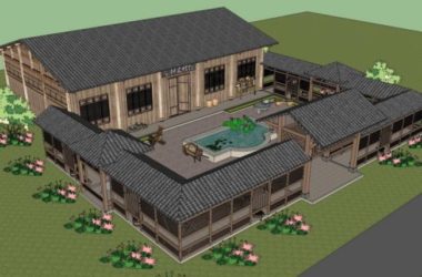 Sketchup住宅模型|多层民宿，中式风格，居住建筑-BIM建筑网