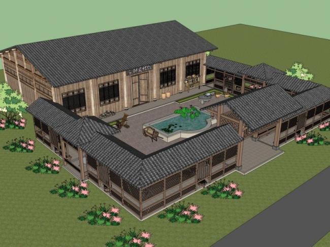 Sketchup住宅模型|多层民宿，中式风格，居住建筑