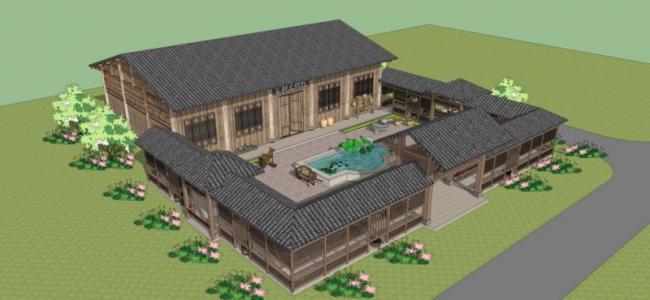 Sketchup住宅模型|多层民宿，中式风格，居住建筑