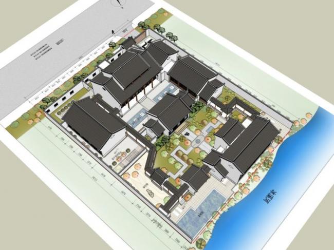 Sketchup商业模型|多层会所，现代中式风格