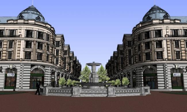 Sketchup商业模型|多层步行街商业街，欧式古典风格