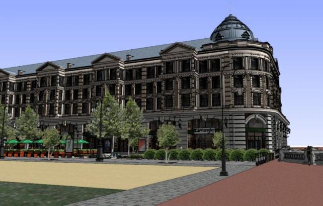 Sketchup商业模型|多层步行街商业街，欧式古典风格