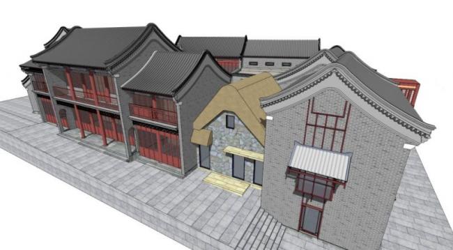 Sketchup古建筑模型|多层卷棚顶古建筑群，中式风格