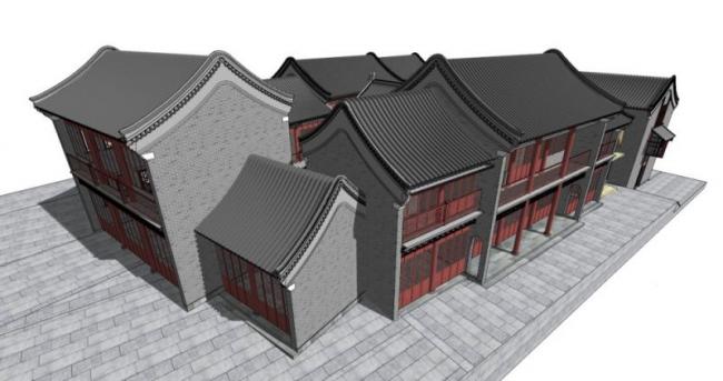 Sketchup古建筑模型|多层卷棚顶古建筑群，中式风格