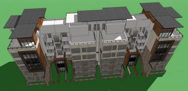 Sketchup住宅模型|联排住宅，多层，现代风格