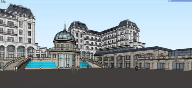 Sketchup住宅模型|多层会所，多层公寓，古典风格，玻璃穹顶