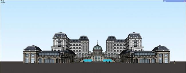 Sketchup住宅模型|多层会所，多层公寓，古典风格，玻璃穹顶