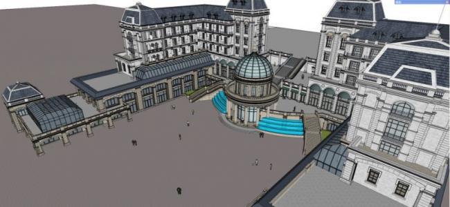 Sketchup住宅模型|多层会所，多层公寓，古典风格，玻璃穹顶