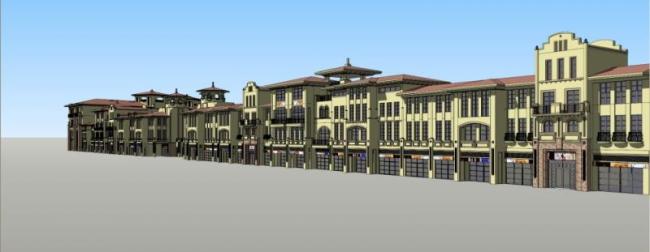 Sketchup商业模型|小区商业街，多层，西班牙古典风格