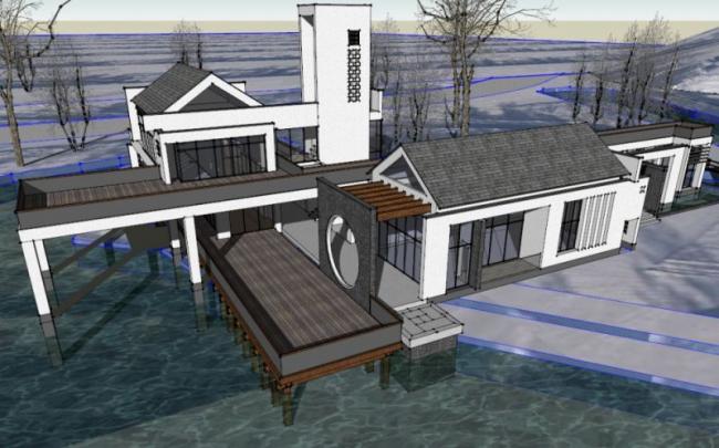 Sketchup商业模型|低层休闲会所，中式风格
