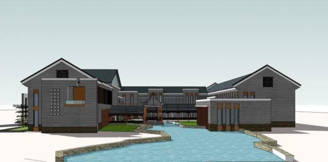 Sketchup文化模型|多层徽派接待中心，文化建筑，中式风格