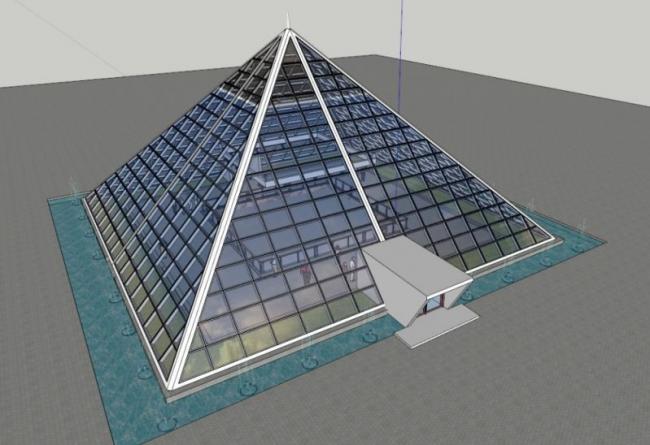 Sketchup文化模型|玻璃金字塔加下沉式广场，文化建筑，现代风格