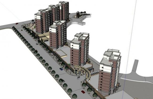 Sketchup住宅模型|高层住宅小区，底层商业，现代风格